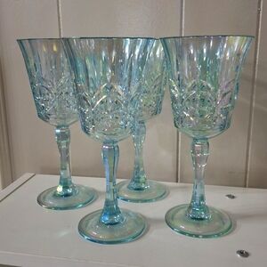 Blue Iridescent Goblet Set